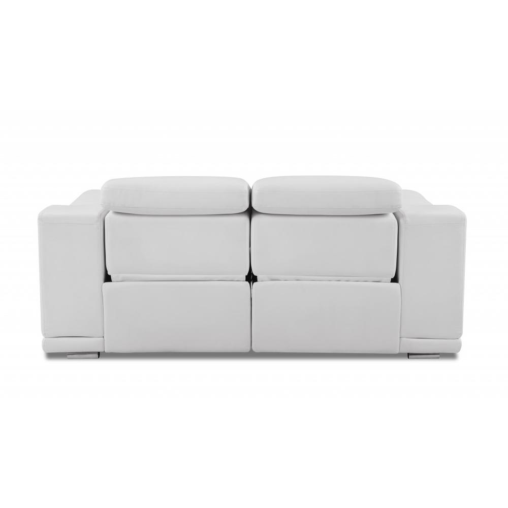 72" White And Silver Italian Leather Power Reclining Love Seat. Picture 5