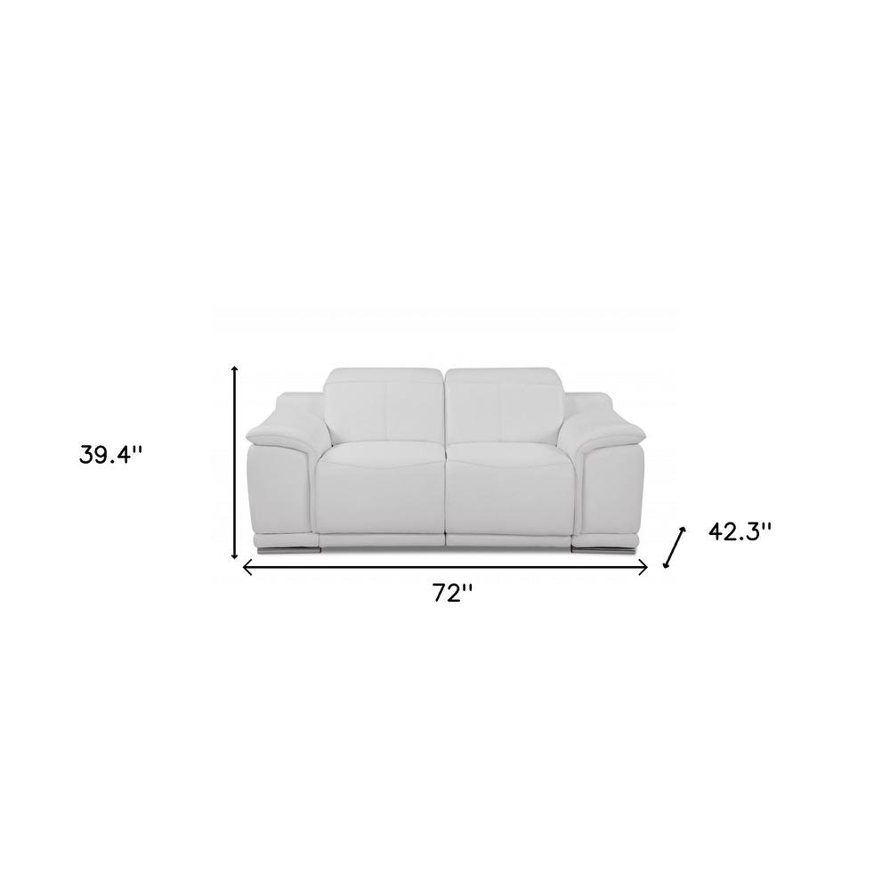 72" White And Silver Italian Leather Power Reclining Love Seat. Picture 7