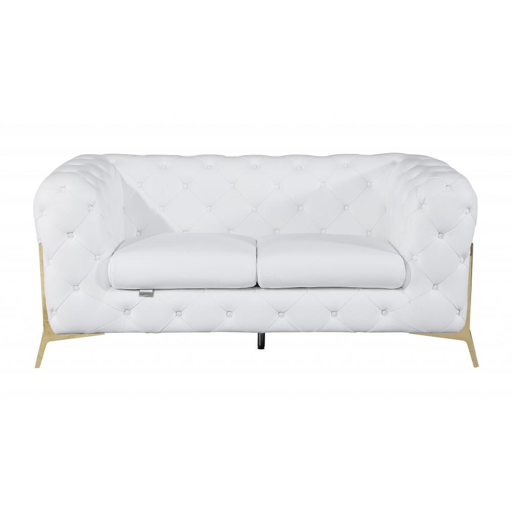 69" White And Gold Italian Leather Love Seat. Picture 1