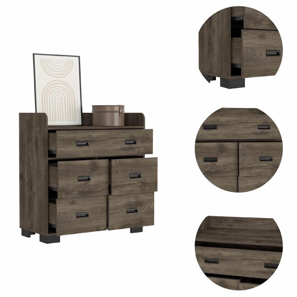 33" Dark Brown Manufactured Wood Five Drawer Dresser. Picture 2