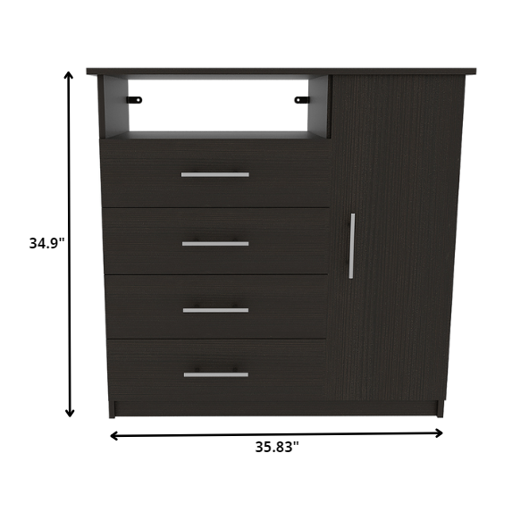 36" Black Manufactured Wood Four Drawer Combo Dresser. Picture 4