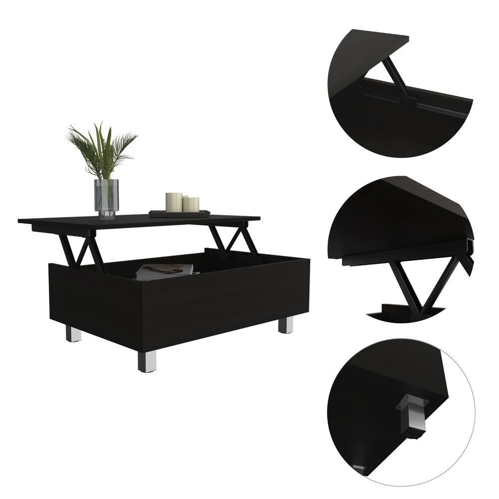 32" Black Manufactured Wood Rectangular Lift Top Coffee Table With Drawer And Shelf. Picture 3