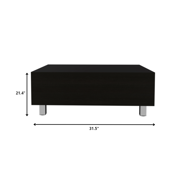 32" Black Manufactured Wood Rectangular Lift Top Coffee Table With Drawer And Shelf. Picture 4