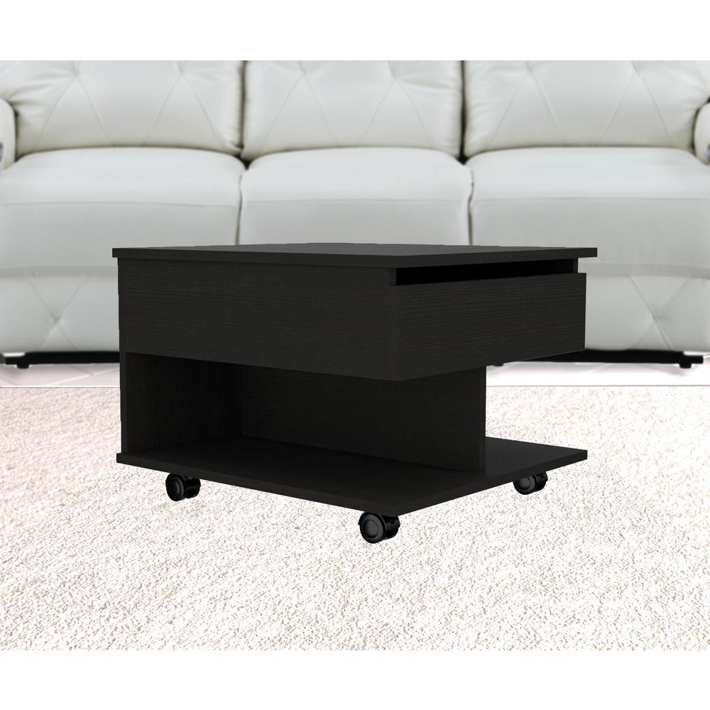 22" Black Manufactured Wood Rectangular Lift Top Coffee Table With Drawer. Picture 6