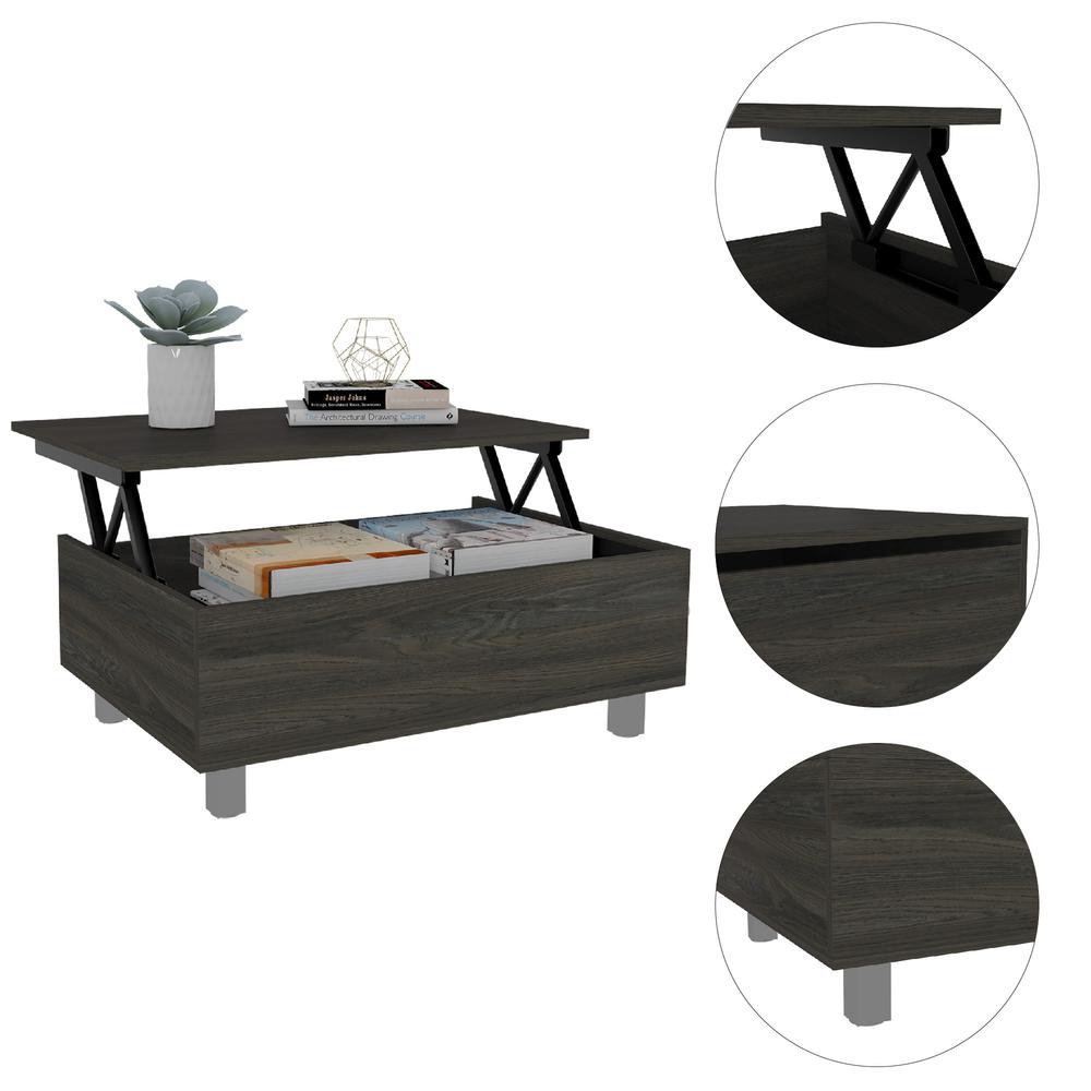 32" Carbon Espresso Manufactured Wood Rectangular Lift Top Coffee Table With Drawer And Shelf. Picture 3