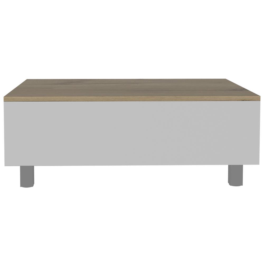 32" White And Light Oak Manufactured Wood Rectangular Lift Top Coffee Table With Drawer And Shelf. Picture 1