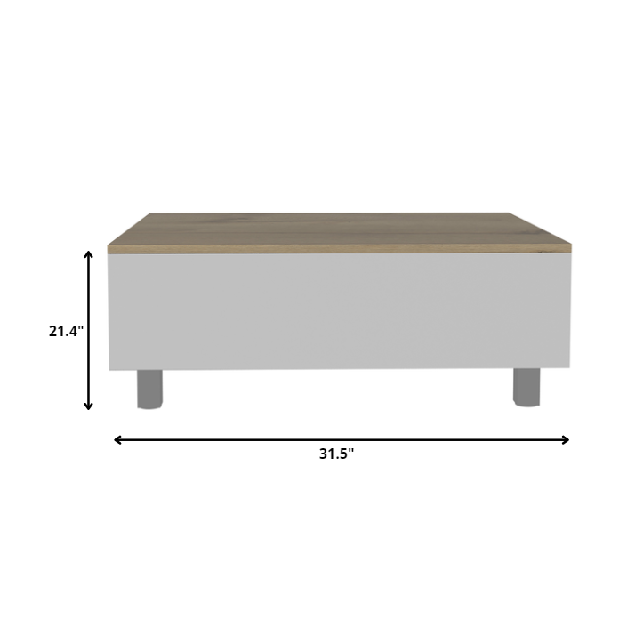 32" White And Light Oak Manufactured Wood Rectangular Lift Top Coffee Table With Drawer And Shelf. Picture 3