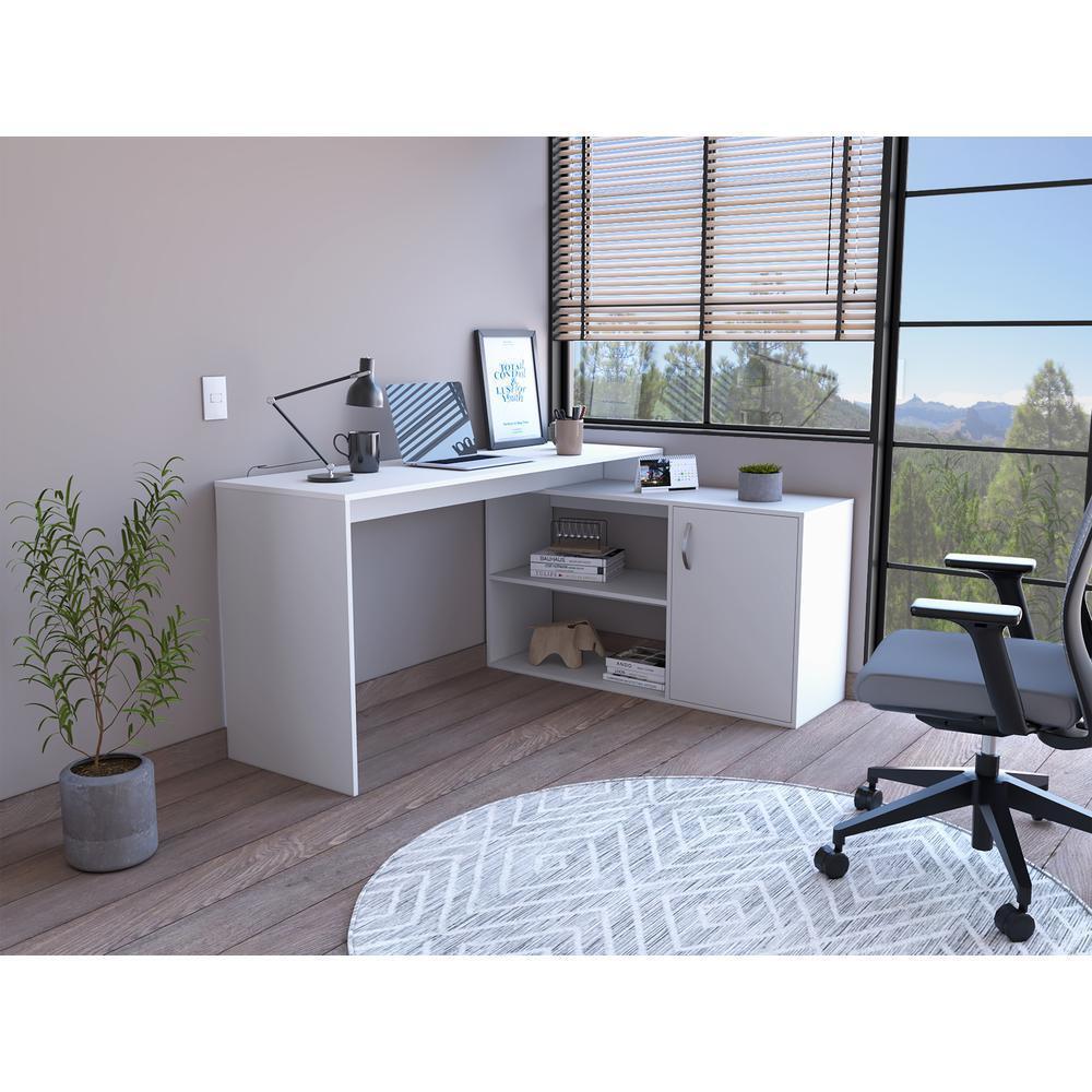 Sleek White L Shape Office Desk. Picture 4