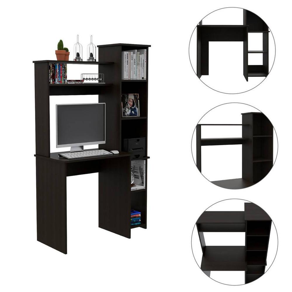 Modern Black  Office Desk with Storage Cabinet. Picture 4