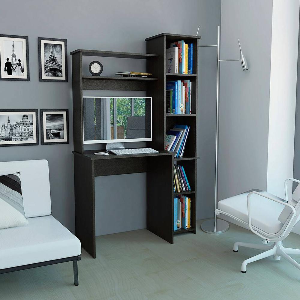 Modern Black  Office Desk with Storage Cabinet. Picture 5