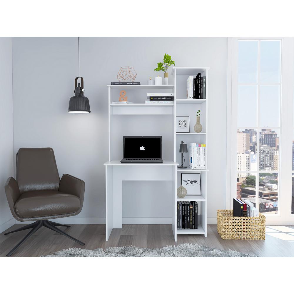 Modern White  Office Desk with Storage Cabinet. Picture 1