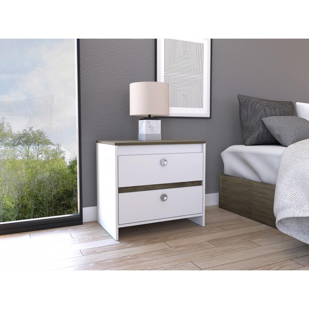Modern and Minimalist White and Dark Brown Board Nightstand. Picture 3
