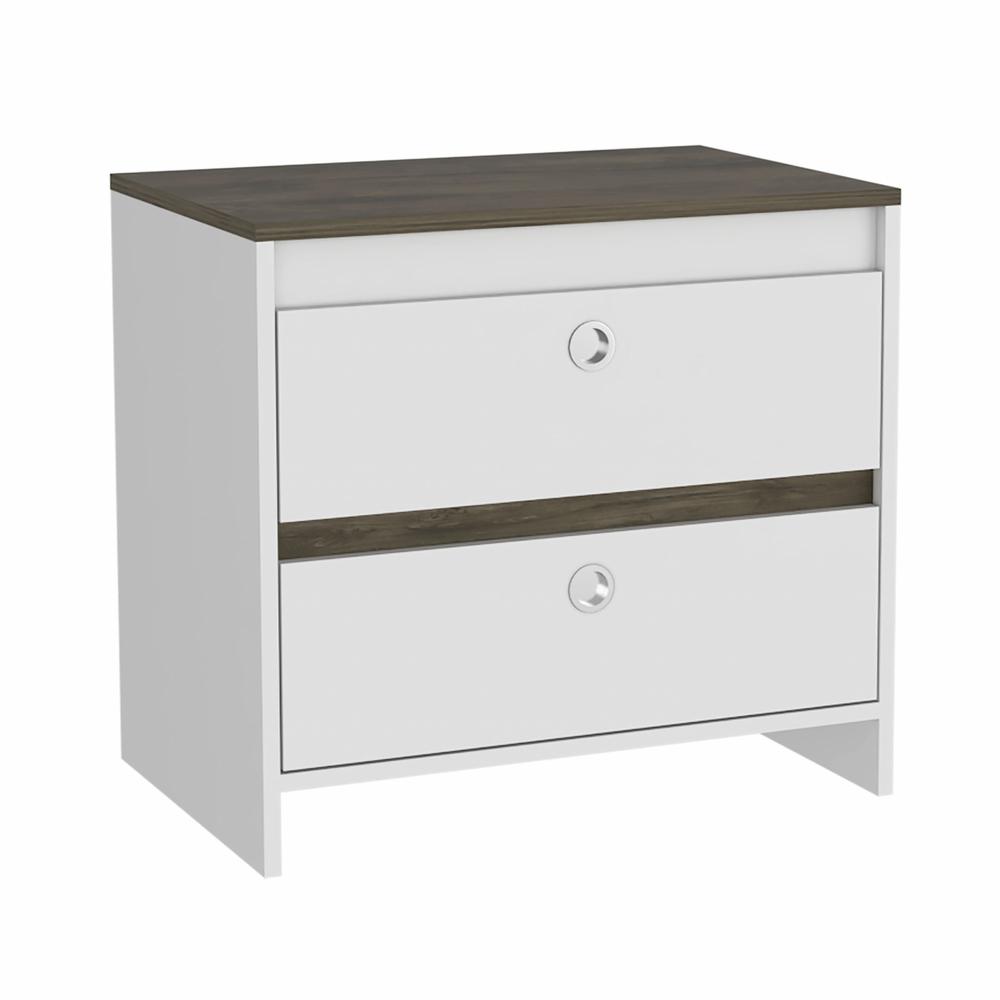 Modern and Minimalist White and Dark Brown Board Nightstand. Picture 1