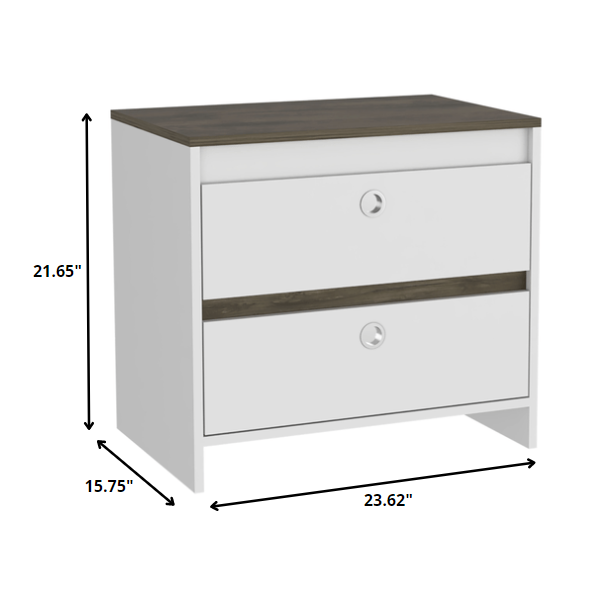 Modern and Minimalist White and Dark Brown Board Nightstand. Picture 4