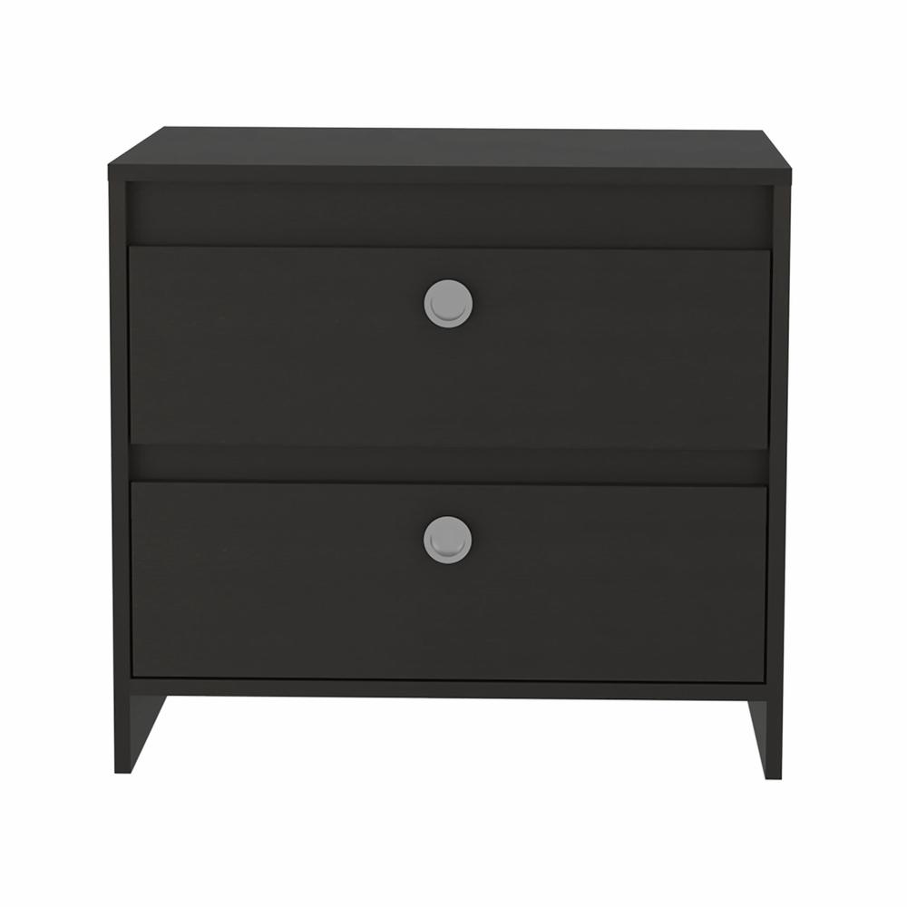 Modern and Minimalist Black Two Drawer Nightstand. Picture 4