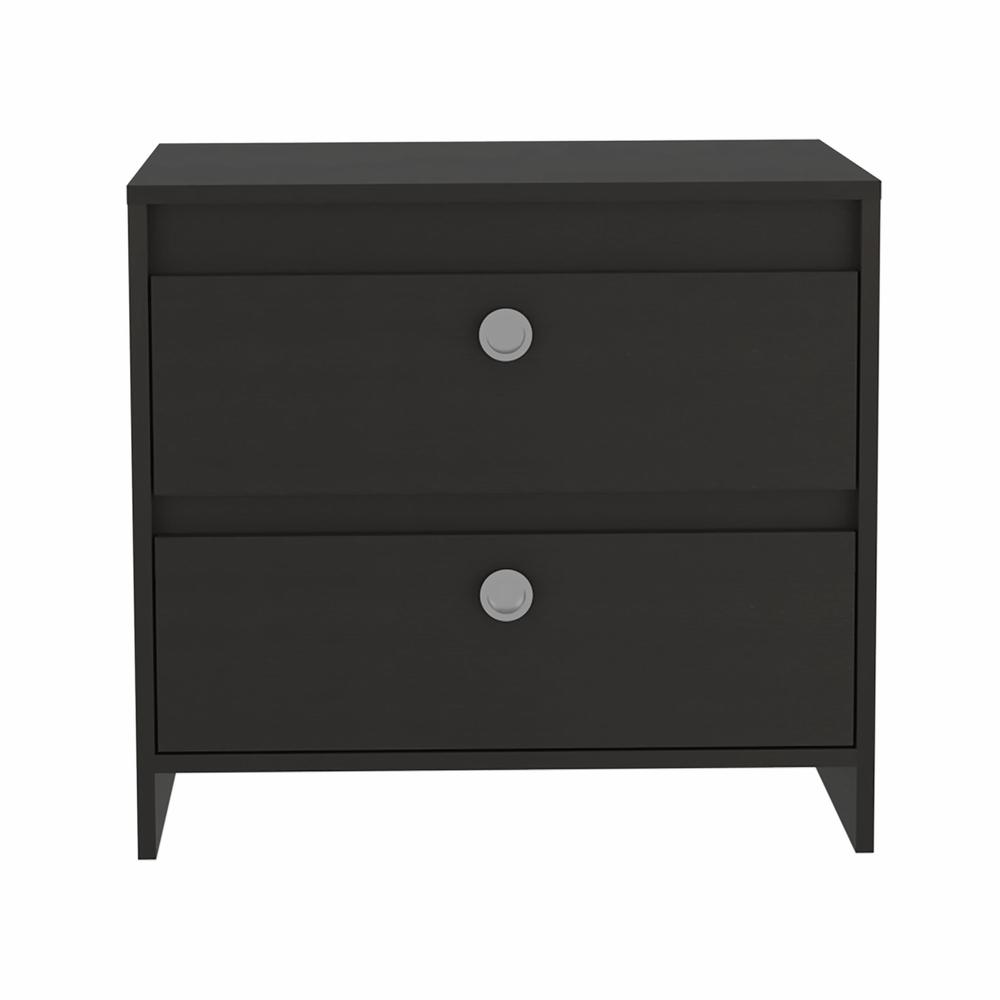 Modern and Minimalist Black Two Drawer Nightstand. Picture 1