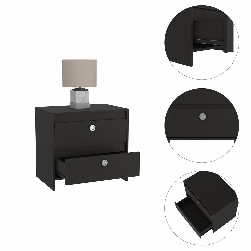 Modern and Minimalist Black Two Drawer Nightstand. Picture 3
