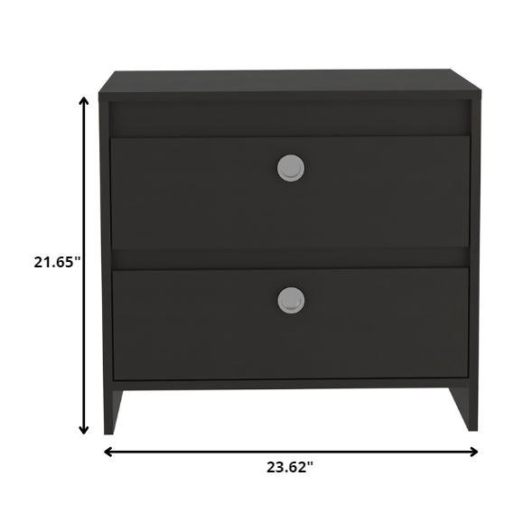 Modern and Minimalist Black Two Drawer Nightstand. Picture 5