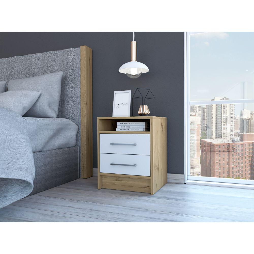 Sophisticated and Stylish White and Light Oak Nightstand. Picture 3