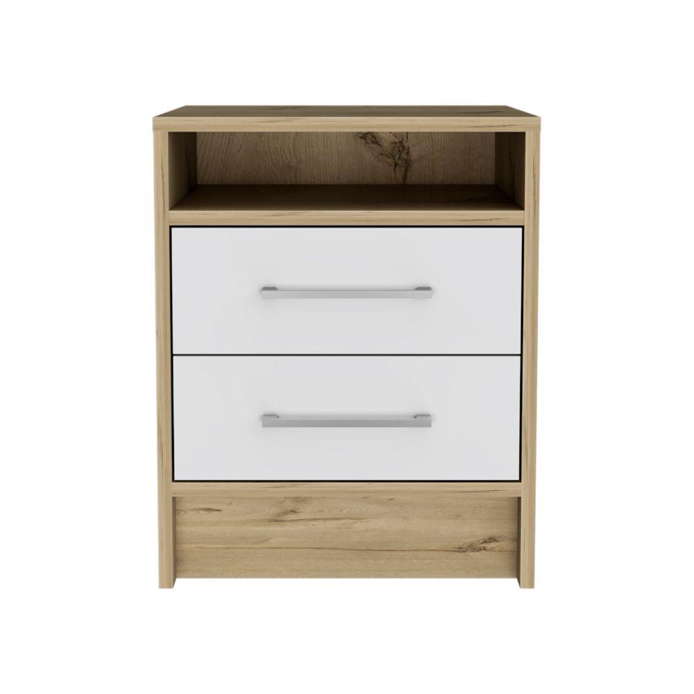 Sophisticated and Stylish White and Light Oak Nightstand. Picture 1