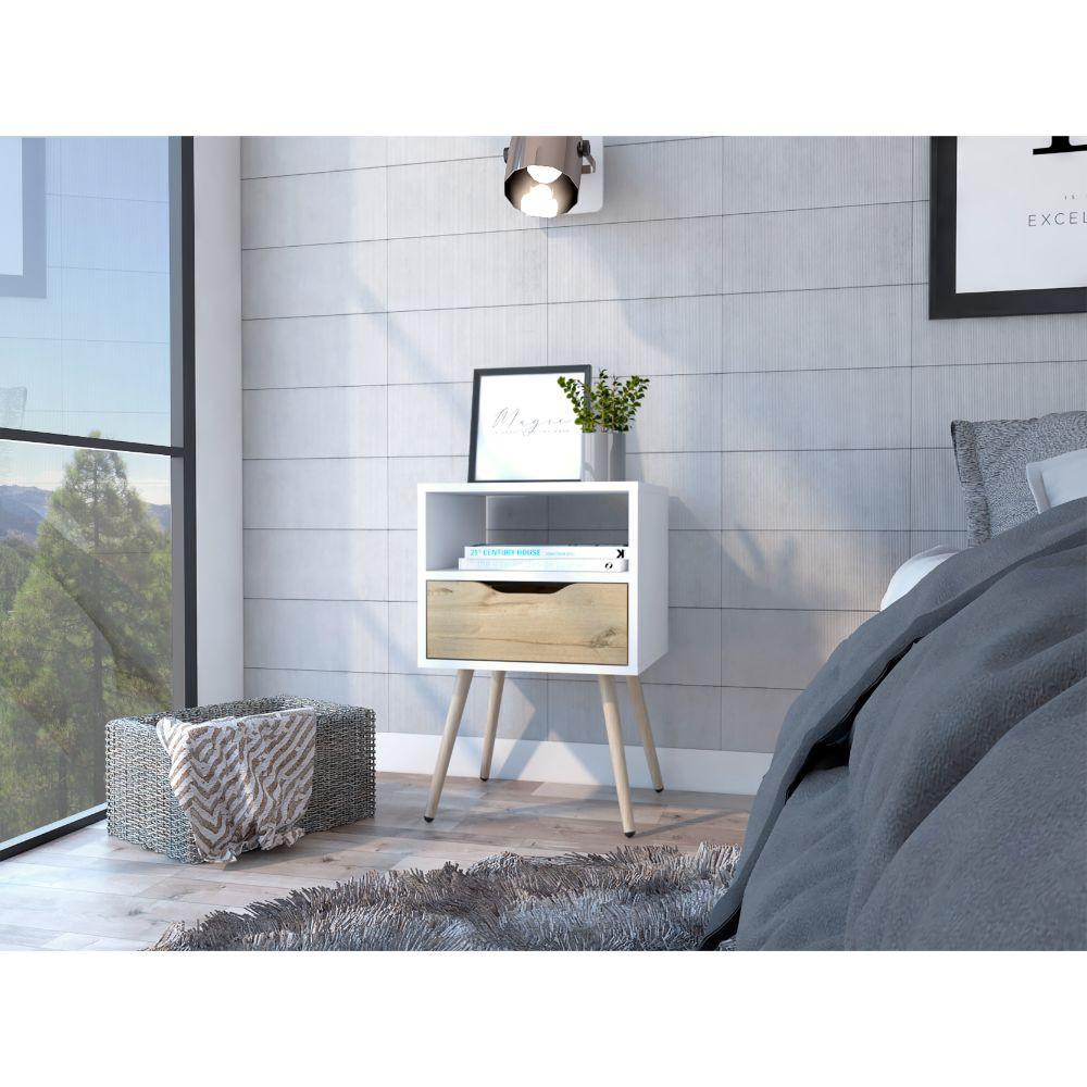 Modern White and Light Oak Bedroom Nightstand. Picture 3