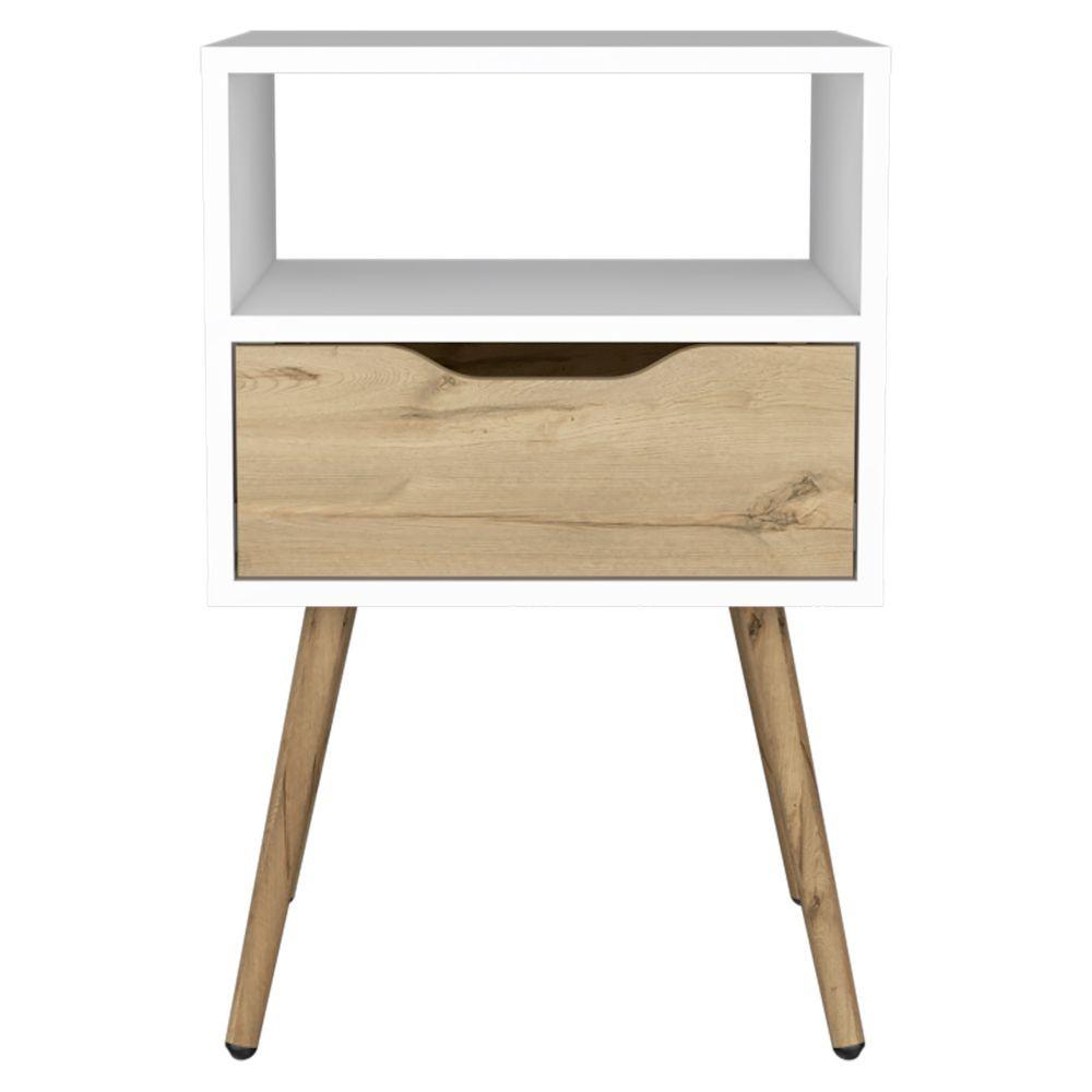 Modern White and Light Oak Bedroom Nightstand. Picture 1