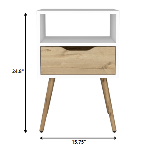 Modern White and Light Oak Bedroom Nightstand. Picture 4
