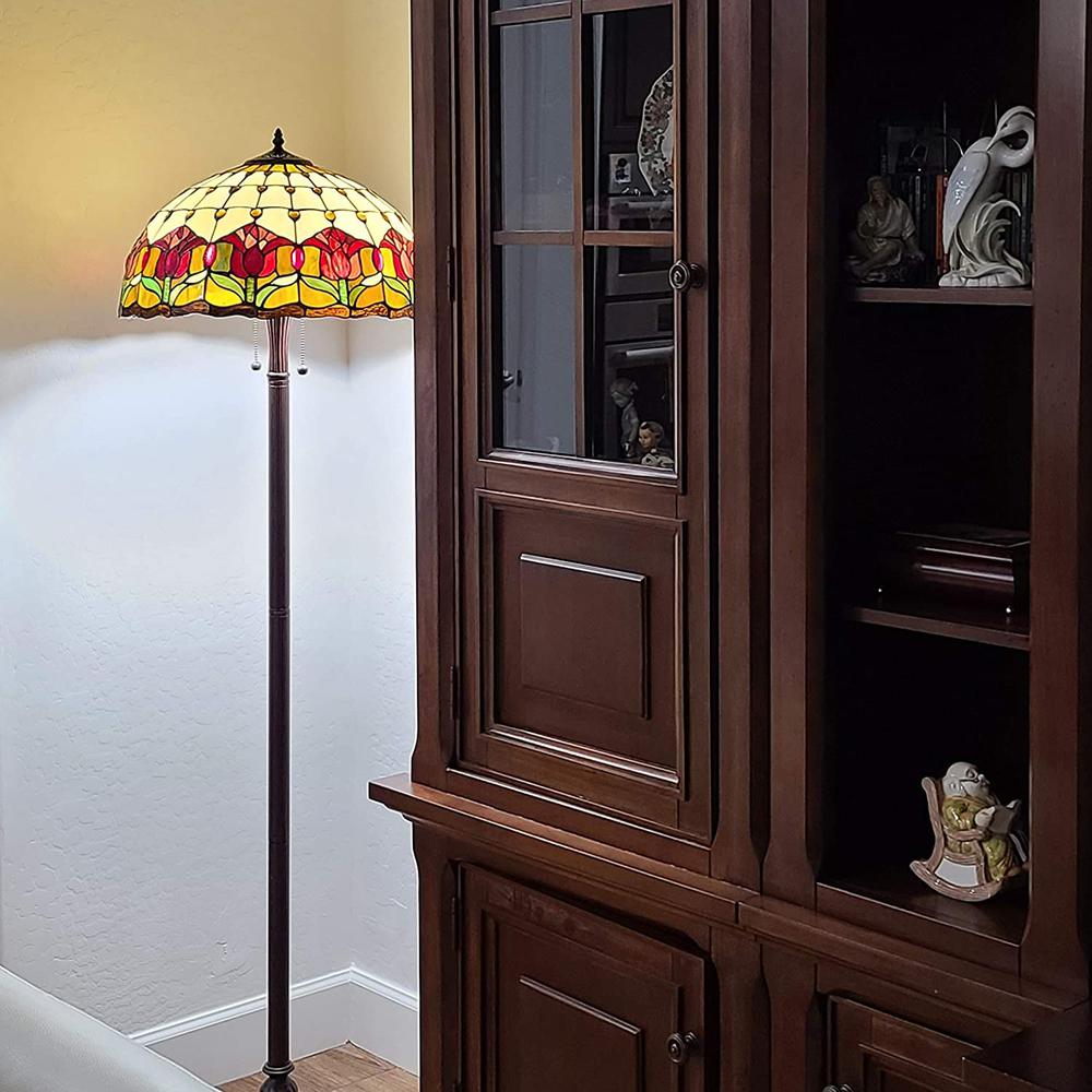 62" Brown Two Light Traditional Shaped Floor Lamp. Picture 5
