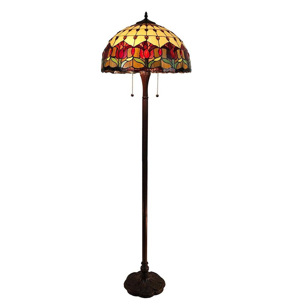 62" Brown Two Light Traditional Shaped Floor Lamp. Picture 1