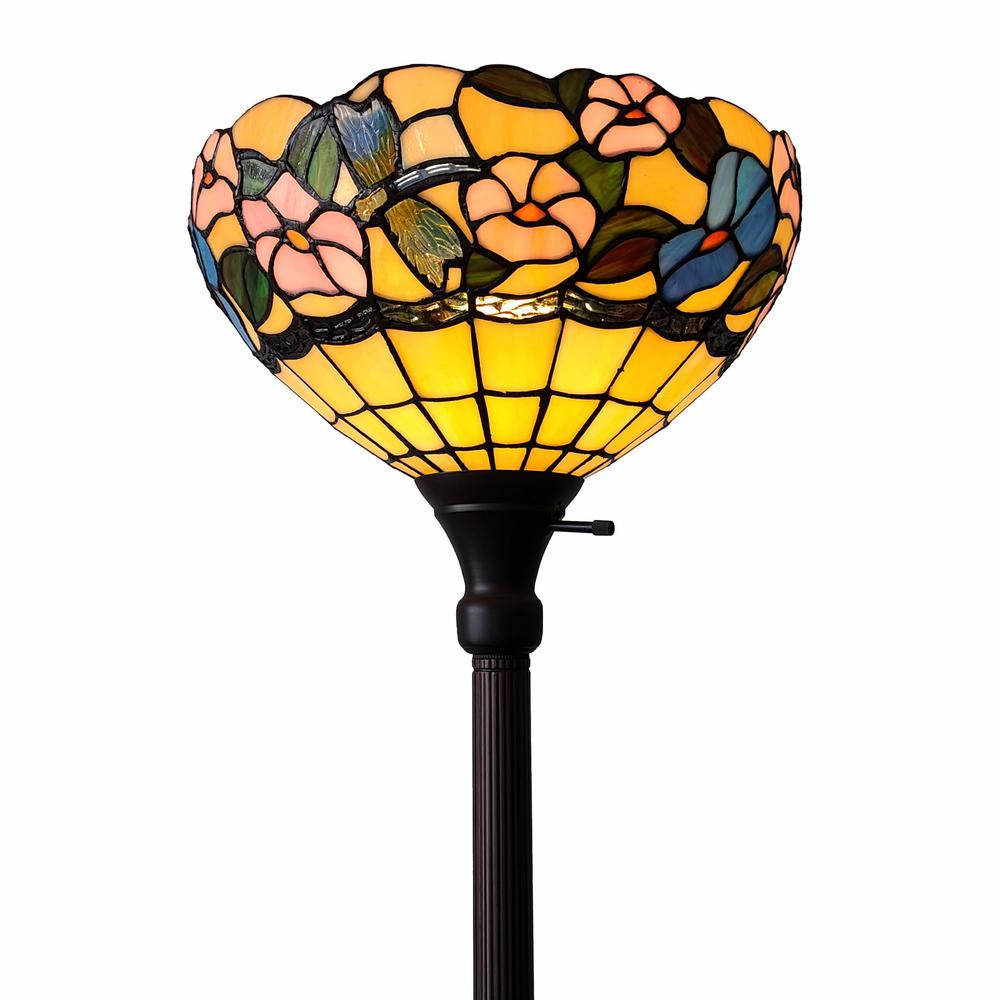 70" Brown Traditional Shaped Floor Lamp With Green And Brown Tiffany Glass Bowl Shade. Picture 2
