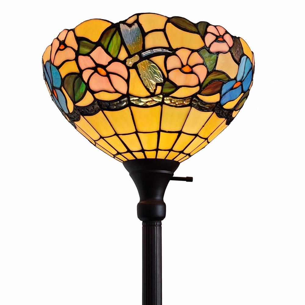70" Brown Traditional Shaped Floor Lamp With Green And Brown Tiffany Glass Bowl Shade. Picture 3