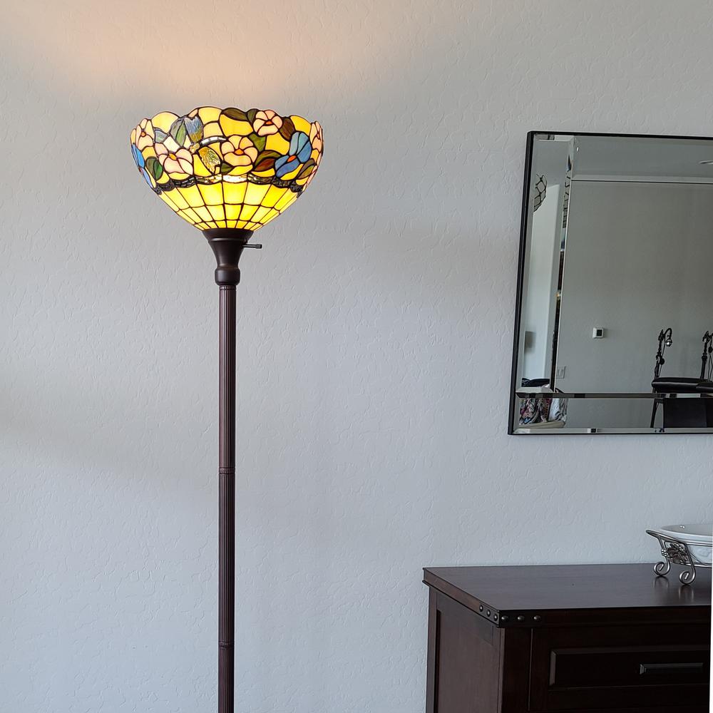 70" Brown Traditional Shaped Floor Lamp With Green And Brown Tiffany Glass Bowl Shade. Picture 4