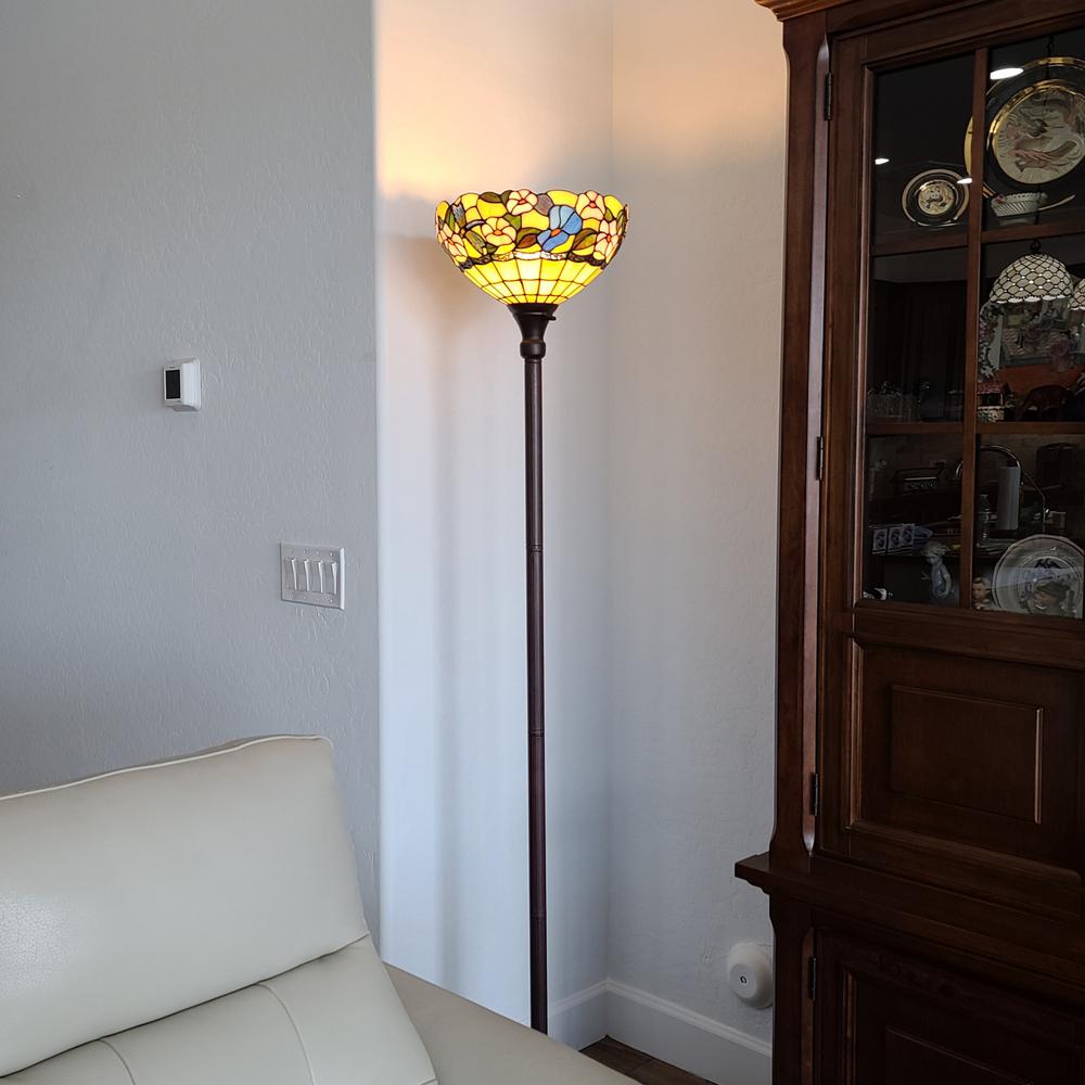 70" Brown Traditional Shaped Floor Lamp With Green And Brown Tiffany Glass Bowl Shade. Picture 5