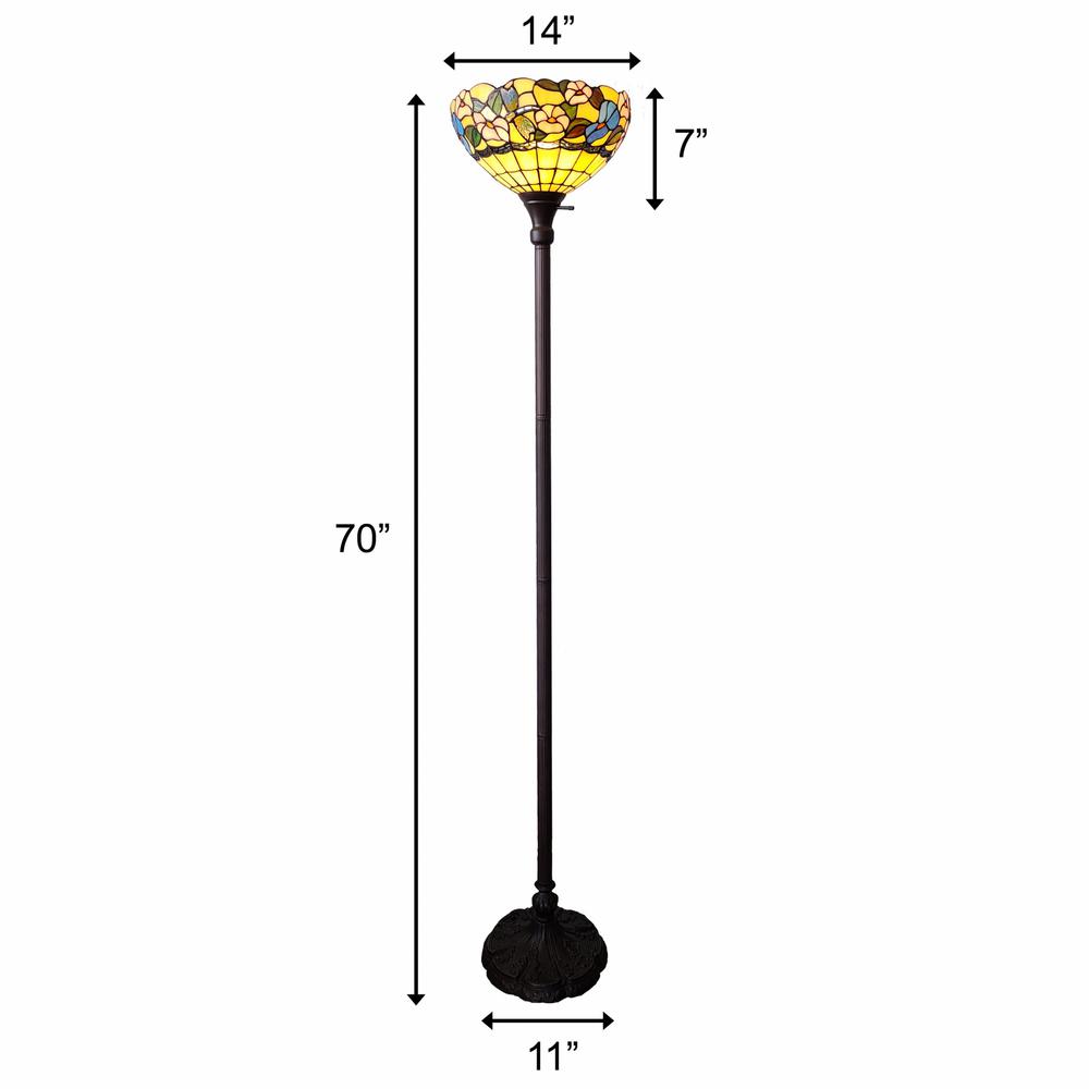70" Brown Traditional Shaped Floor Lamp With Green And Brown Tiffany Glass Bowl Shade. Picture 7