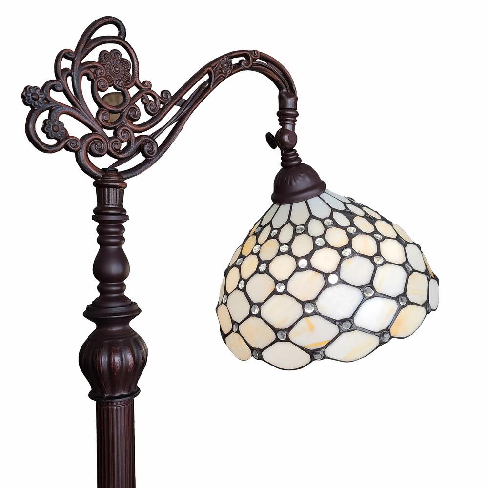 62" Brown Traditional Shaped Floor Lamp With White Stained Glass Bowl Shade. Picture 4