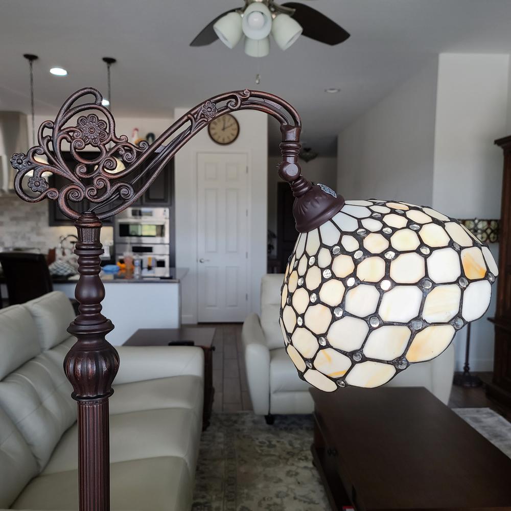 62" Brown Traditional Shaped Floor Lamp With White Stained Glass Bowl Shade. Picture 8