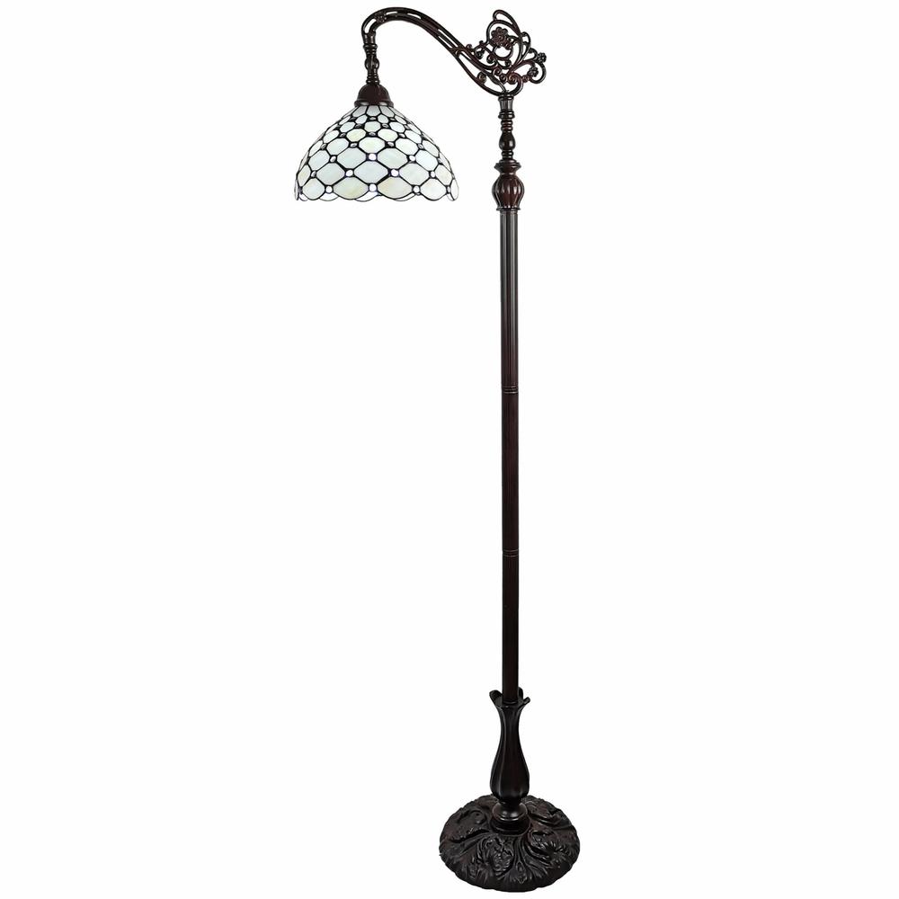 62" Brown Traditional Shaped Floor Lamp With White Stained Glass Bowl Shade. Picture 9