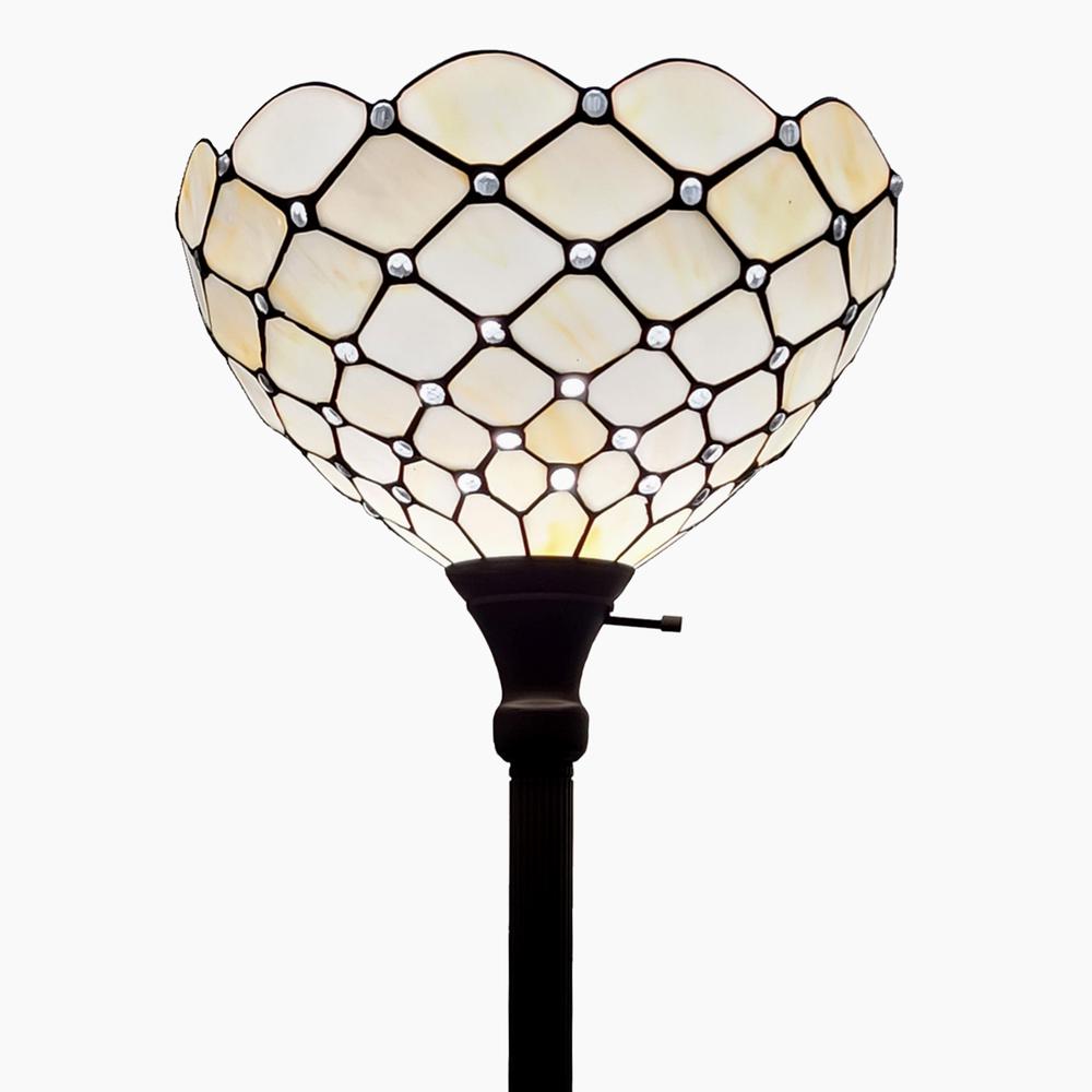 62" Brown, Traditional Shaped Floor Lamp With White Stained Glass Bowl Shade. The main picture.