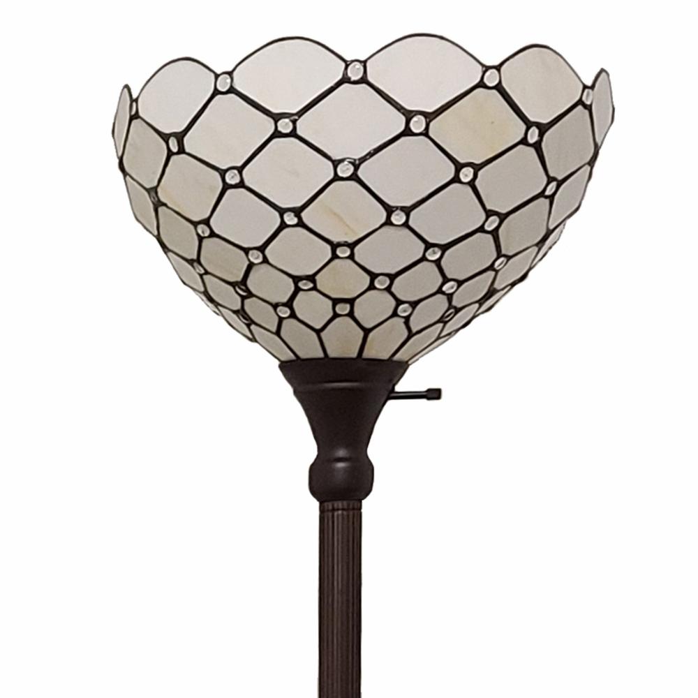 62" Brown, Traditional Shaped Floor Lamp With White Stained Glass Bowl Shade. Picture 4
