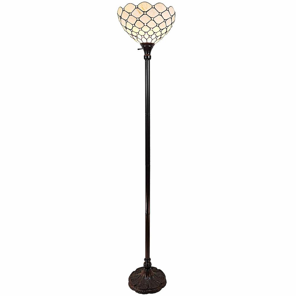 62" Brown, Traditional Shaped Floor Lamp With White Stained Glass Bowl Shade. Picture 5