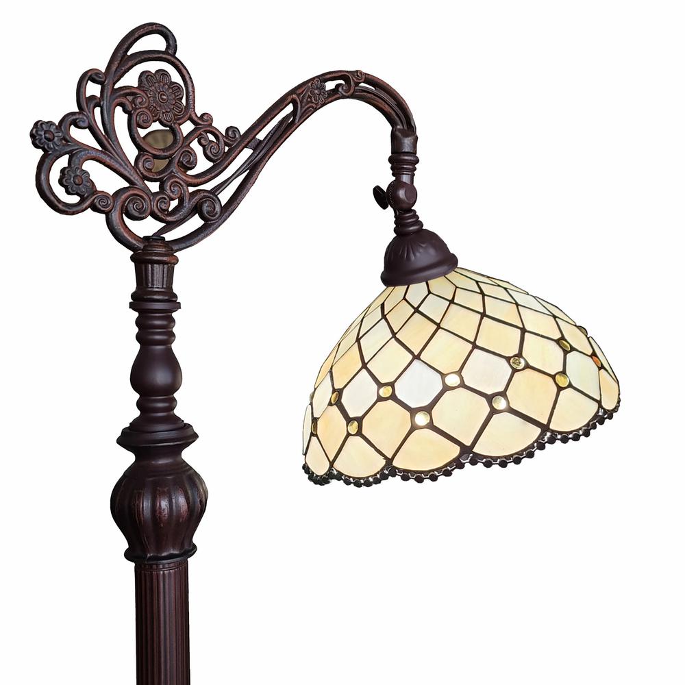 62" Brown Traditional Shaped, Floor Lamp With White Stained Glass Bowl Shade. Picture 1