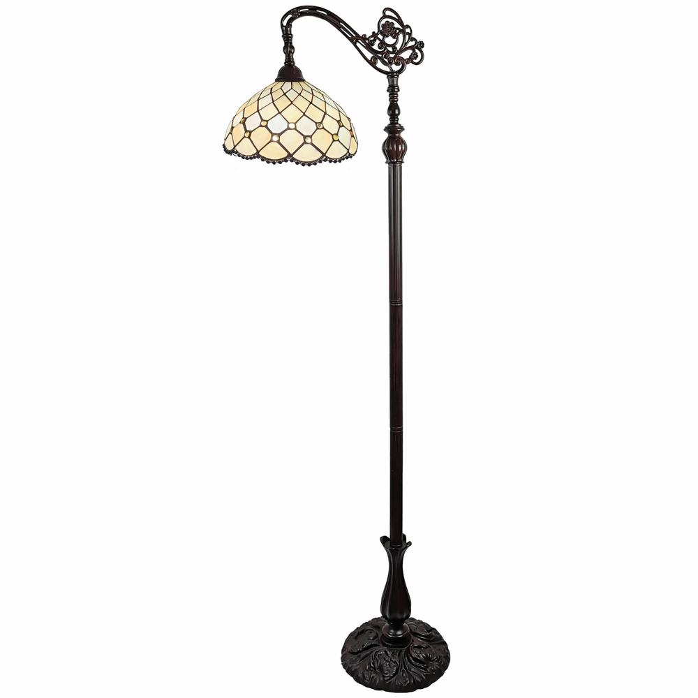 62" Brown Traditional Shaped, Floor Lamp With White Stained Glass Bowl Shade. Picture 2