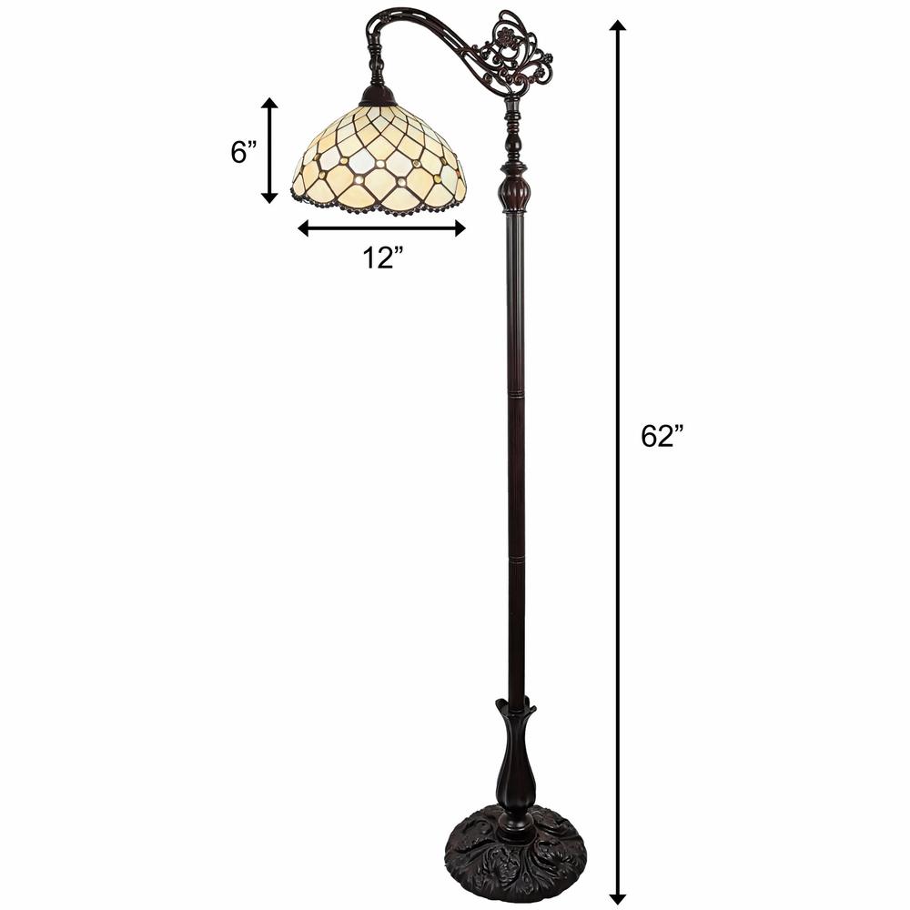 62" Brown Traditional Shaped, Floor Lamp With White Stained Glass Bowl Shade. Picture 4