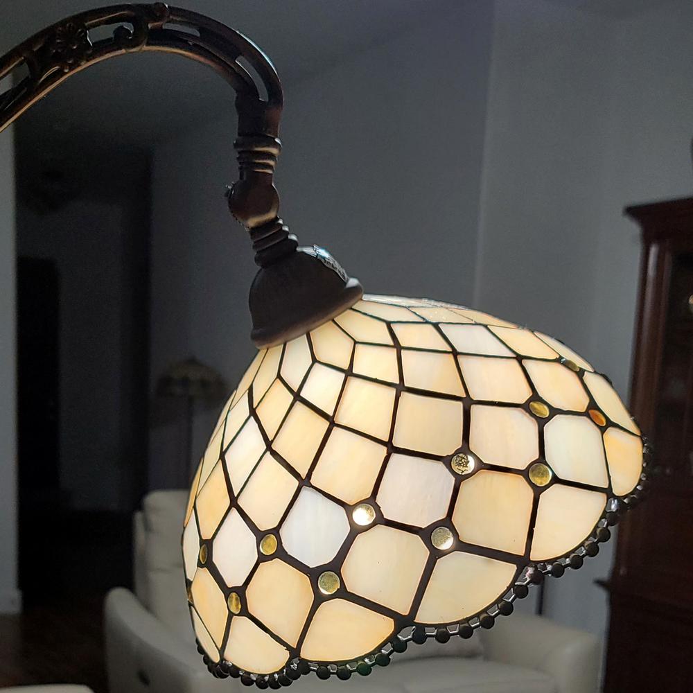 62" Brown Traditional Shaped, Floor Lamp With White Stained Glass Bowl Shade. Picture 5
