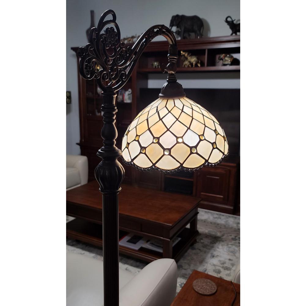 62" Brown Traditional Shaped, Floor Lamp With White Stained Glass Bowl Shade. Picture 7