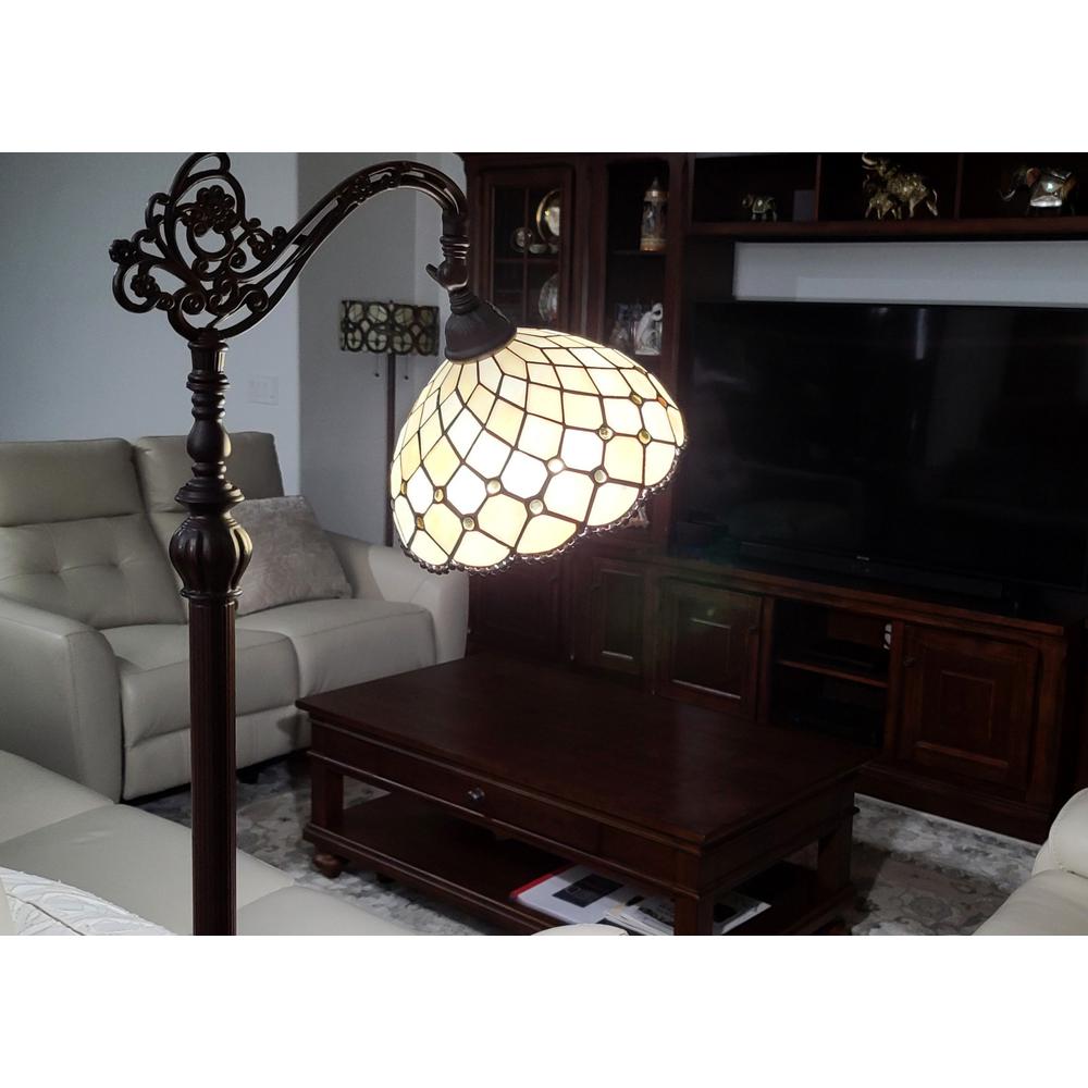 62" Brown Traditional Shaped, Floor Lamp With White Stained Glass Bowl Shade. Picture 8