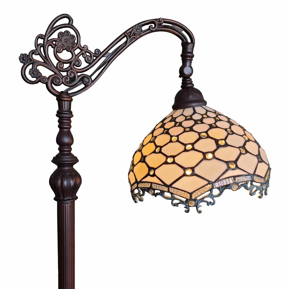 62" Brown Traditional Shaped Floor Lamp With White Tiffany Glass Bowl Shade. Picture 1