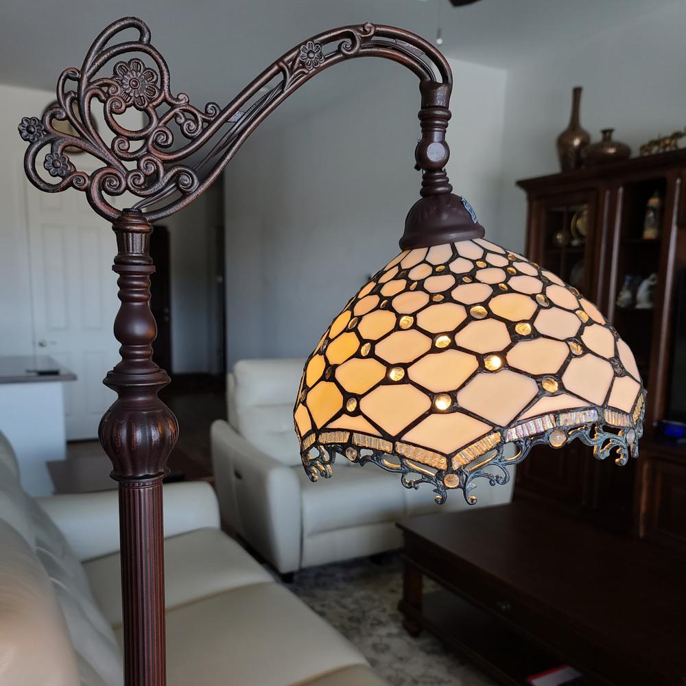 62" Brown Traditional Shaped Floor Lamp With White Tiffany Glass Bowl Shade. Picture 2