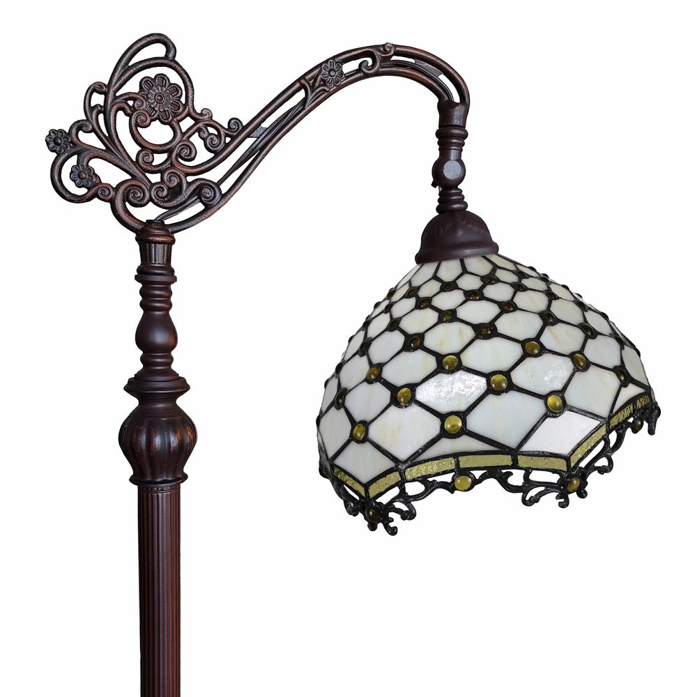 62" Brown Traditional Shaped Floor Lamp With White Tiffany Glass Bowl Shade. Picture 4