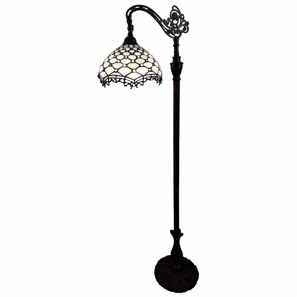 62" Brown Traditional Shaped Floor Lamp With White Tiffany Glass Bowl Shade. Picture 5